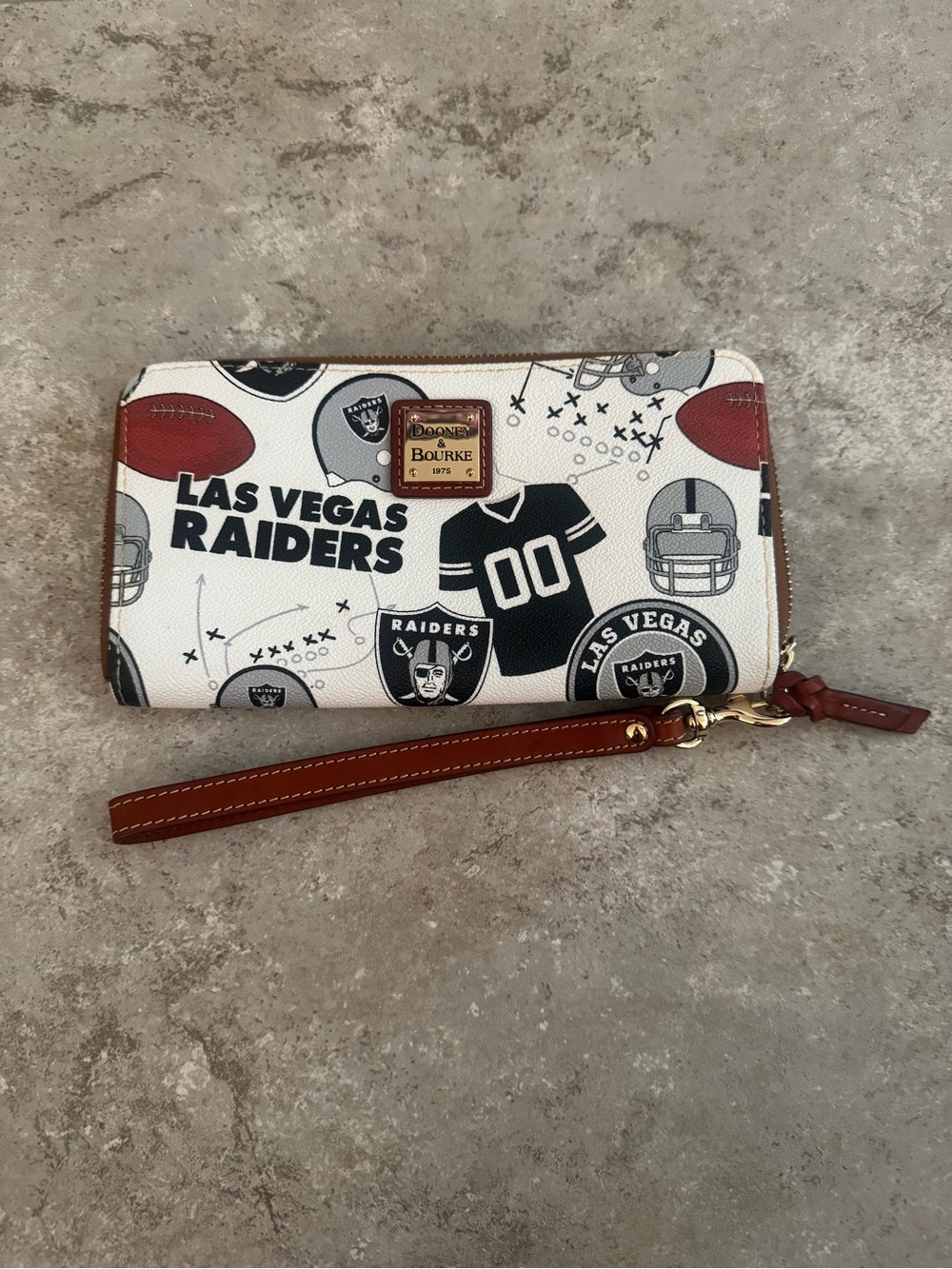 Dooney & Bourke Las Vegas Raiders White & Brown Wristlet Wallet
